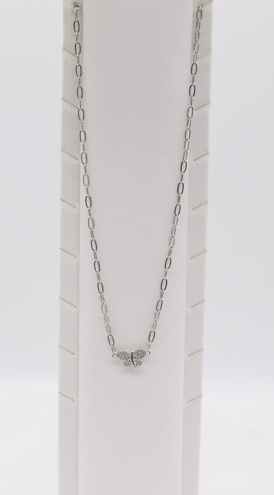 Silver Butterfly Necklace – Sparkling Butterfly Pendant on Paperclip Chain