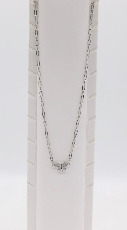 Silver Butterfly Necklace – Sparkling Butterfly Pendant on Paperclip Chain