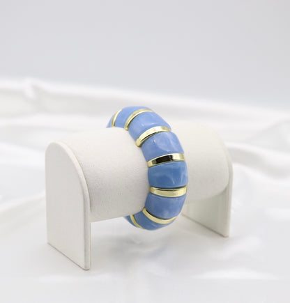 Sky Blue Marble Stretch Bracelet with Polished Gold Accents