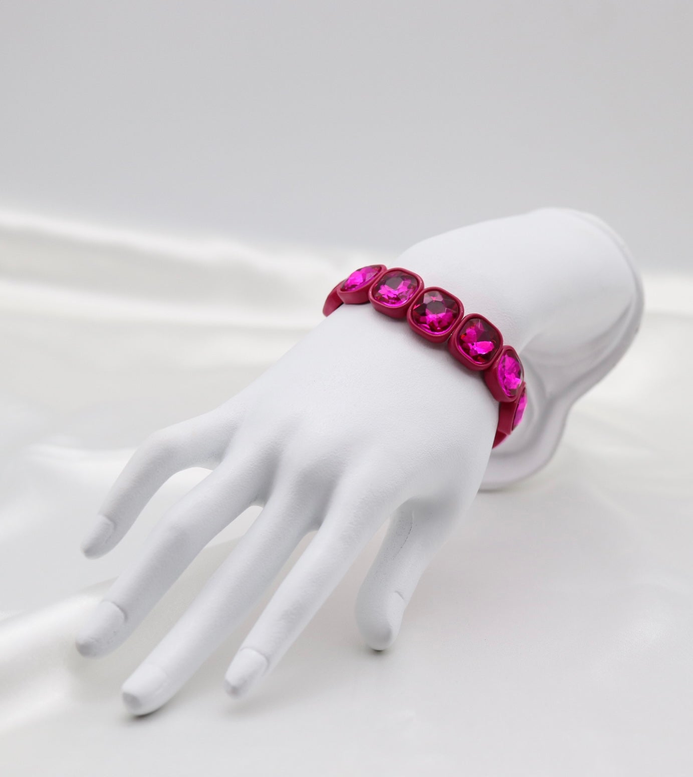 Hot Pink Crystal Stretch Statement Bracelet