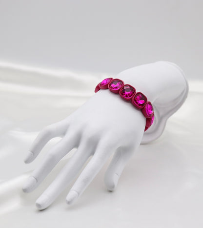 Hot Pink Crystal Stretch Statement Bracelet