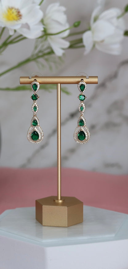 Pear Shaped Emerald Green CZ Dangling Earrings