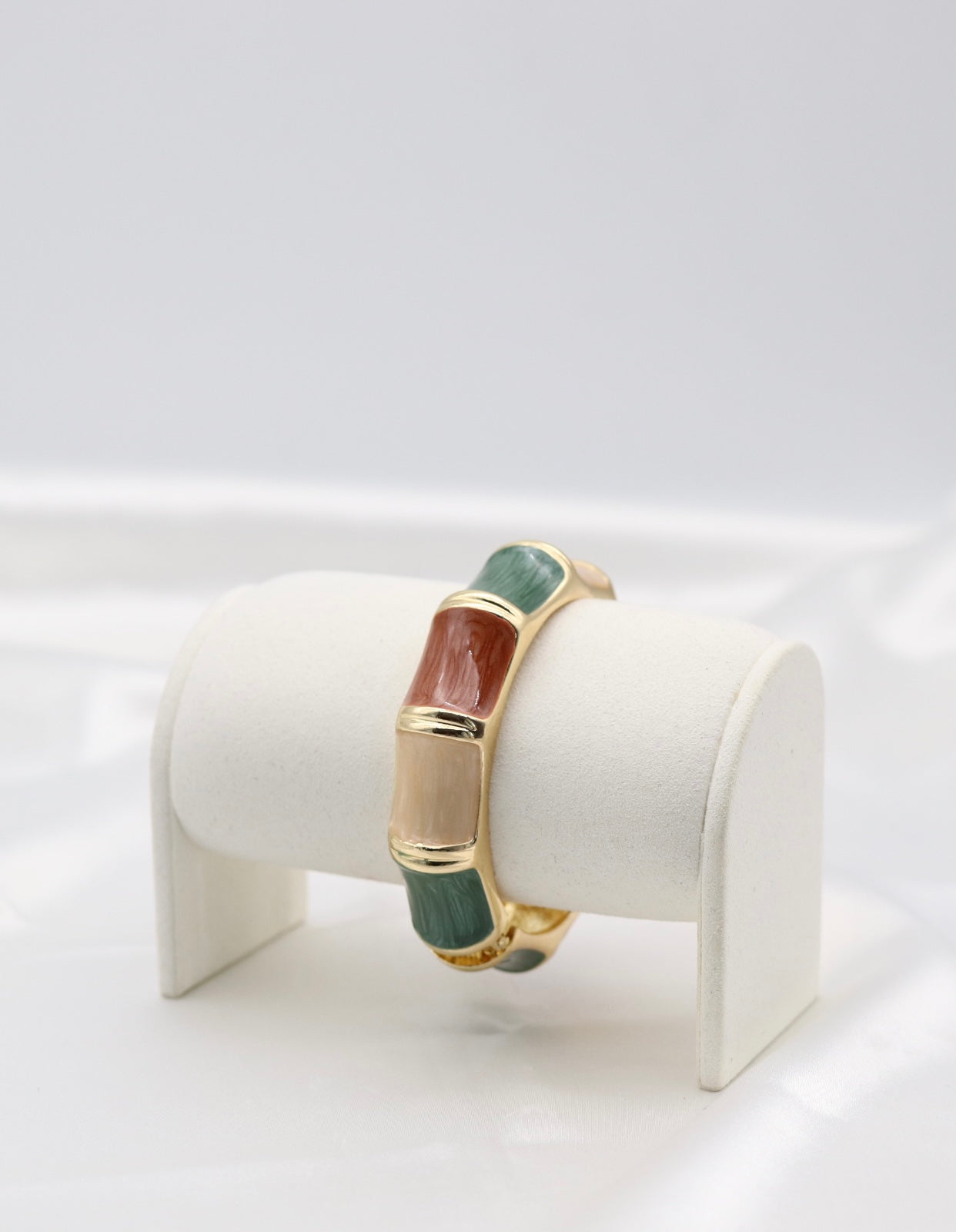 Gold Earth-Tone Multi-Color Enamel Hinged Bangle Bracelet