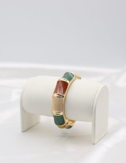 Gold Earth-Tone Multi-Color Enamel Hinged Bangle Bracelet