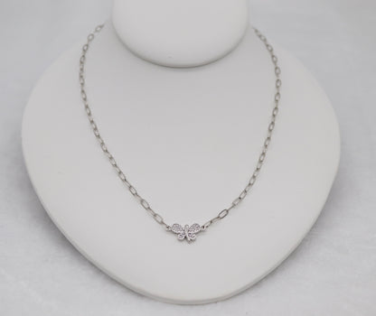 Silver Butterfly Necklace – Sparkling Butterfly Pendant on Paperclip Chain