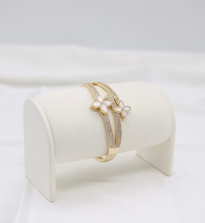 Gold Clover Pavé Double-Band Bangle Bracelet