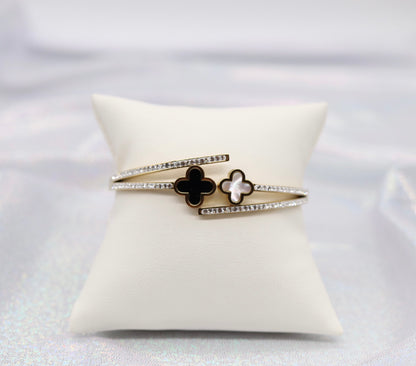 Black and White Clover Cuff Bracelet