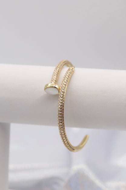 Nail CZ Paved Cuff Gold Bracelet