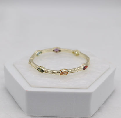 Gold Multicolor Marquise Stone Bangle Bracelet – Playful Elegant Jewelry for Women