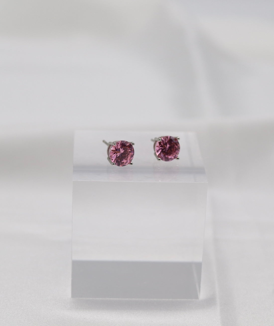 Blush Pink Crystal Stud Earrings – Classic Round Solitaire Studs