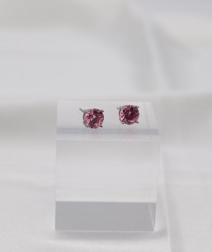 Blush Pink Crystal Stud Earrings – Classic Round Solitaire Studs