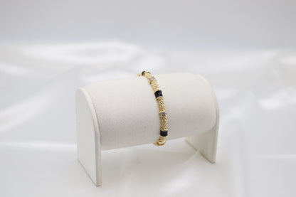 Black Enamel & Crystal Gold Beaded Bangle Bracelet | Elegant Stackable Bracelet for Women