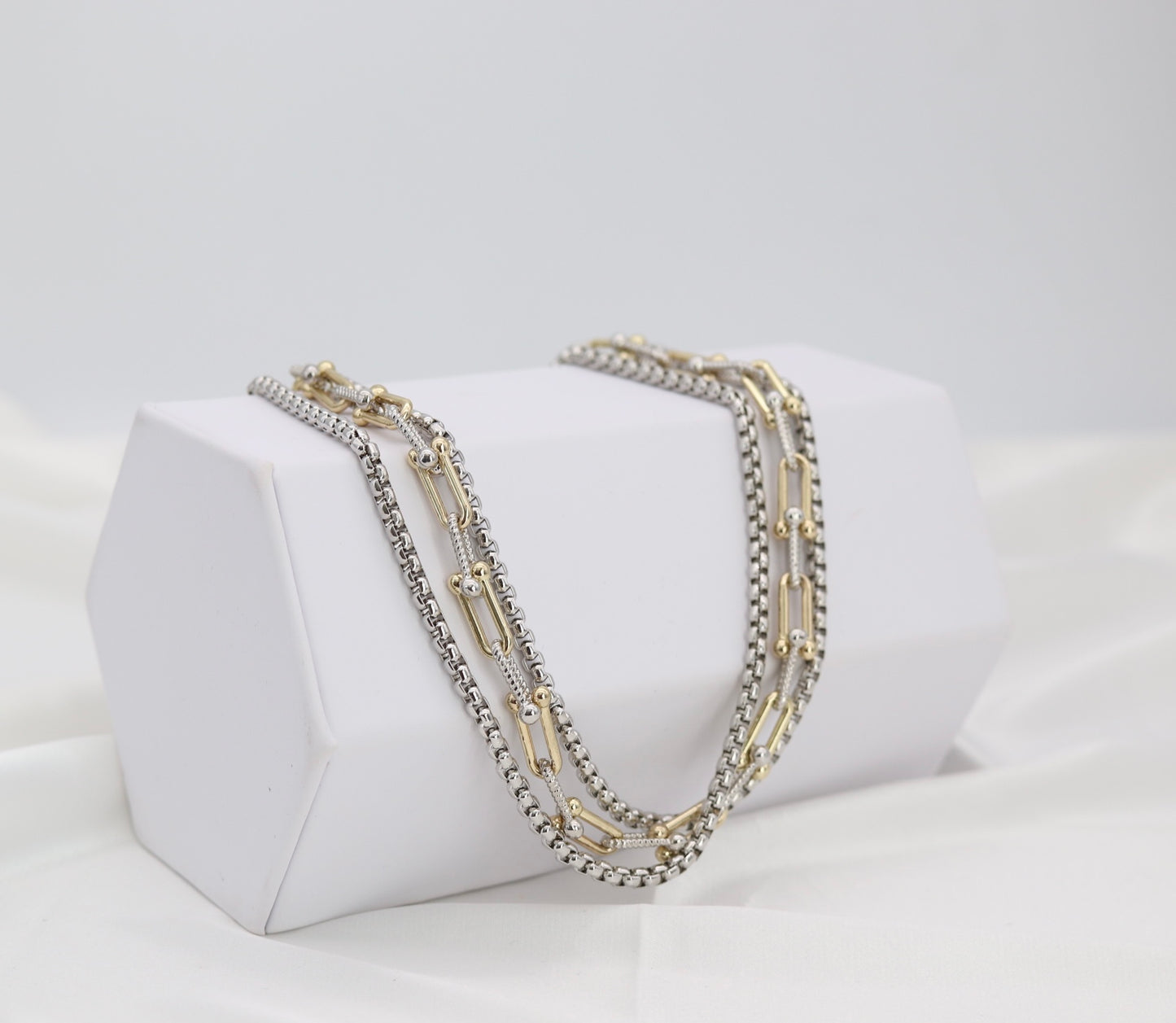Triple-Layer Mixed Metal Statement Chain Necklace