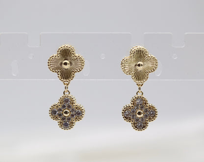 Gold CZ Clover Earrings