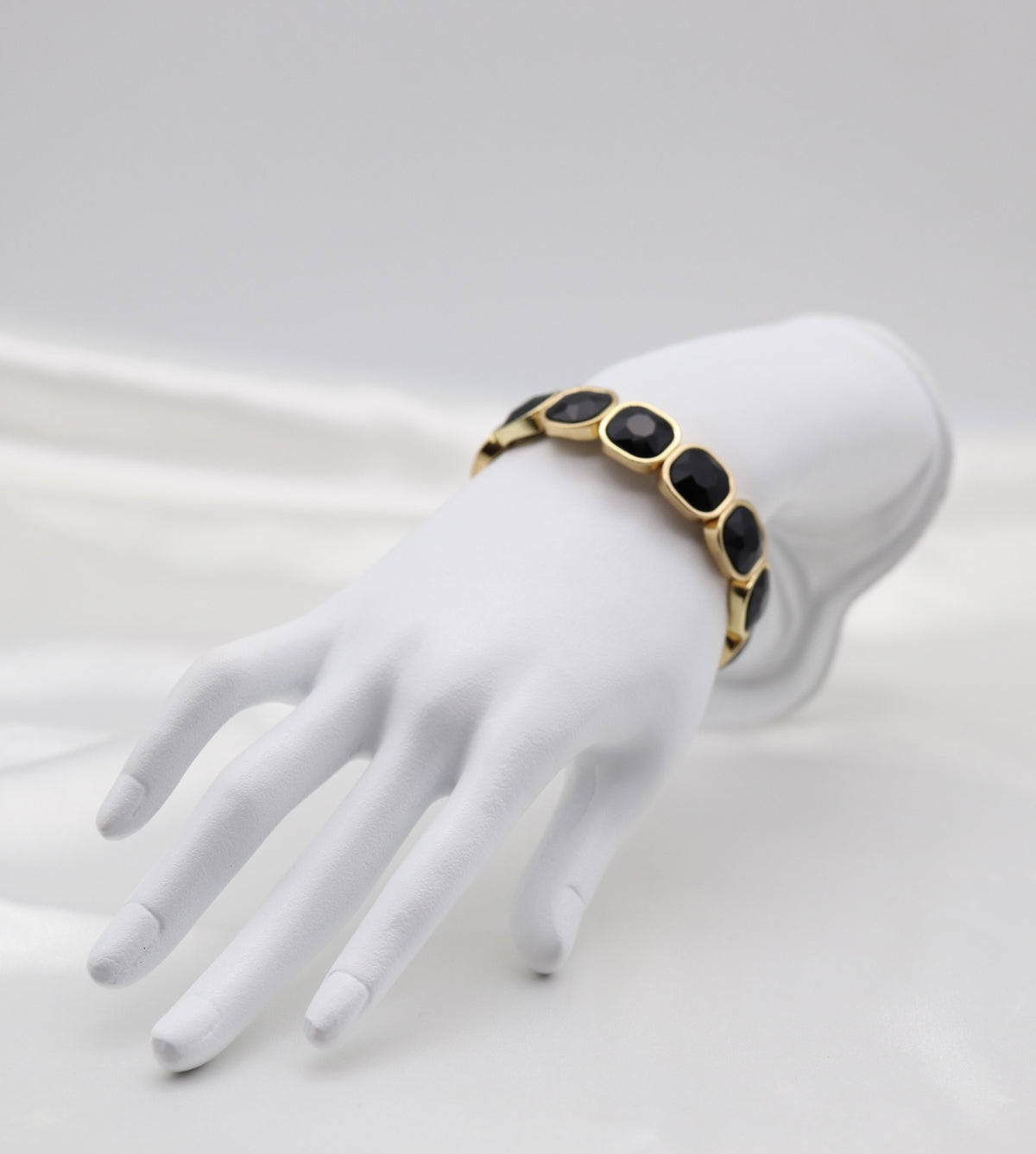 Black Faceted Stone & Gold Stretch Bracelet