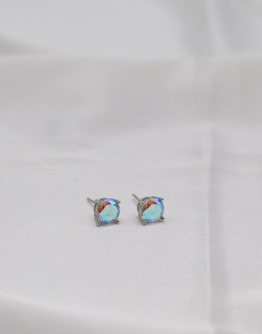 Aurora Rainbow Crystal Stud Earrings – Iridescent Round Solitaire Studs