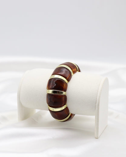 Amber Marble Stretch Bracelet with Polished Gold Accents