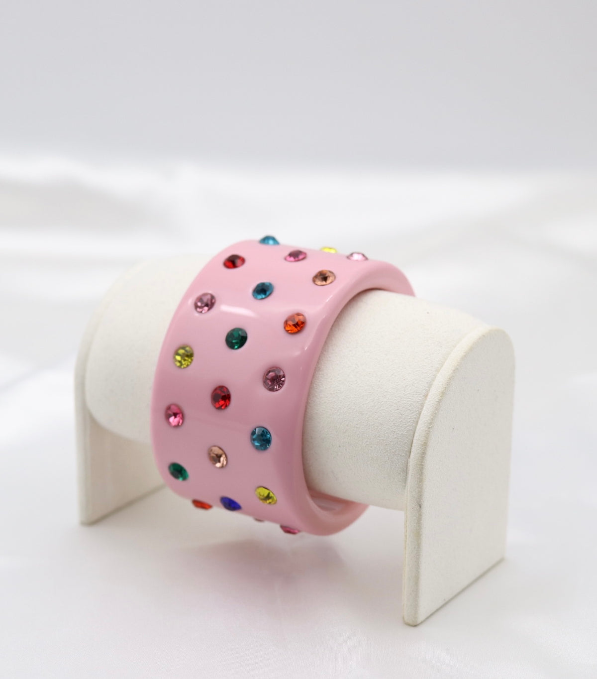 Pink Multicolor Crystal Wide Acrylic Cuff Bracelet