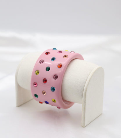 Pink Multicolor Crystal Wide Acrylic Cuff Bracelet