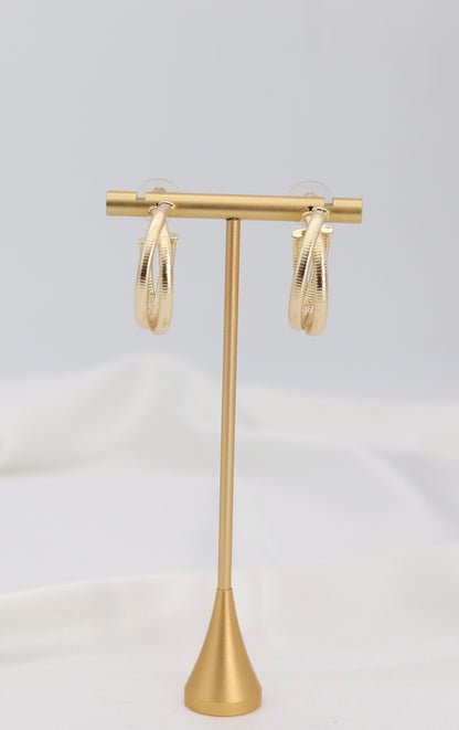 Layered Gold Hoop Earrings – Double Band Ribbed Hoops