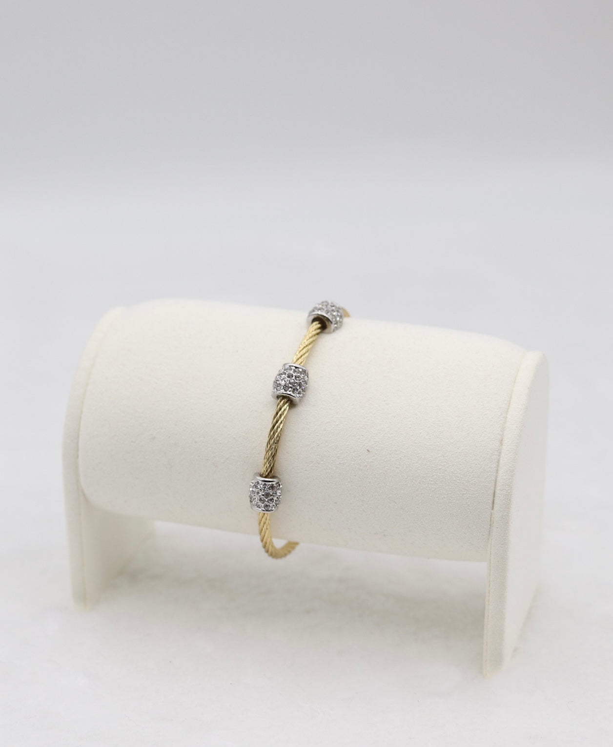 Gold Cable Bracelet with Crystal Barrel Accents