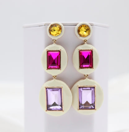 Ivory 3 Drop Multi Color Stone Post Earring