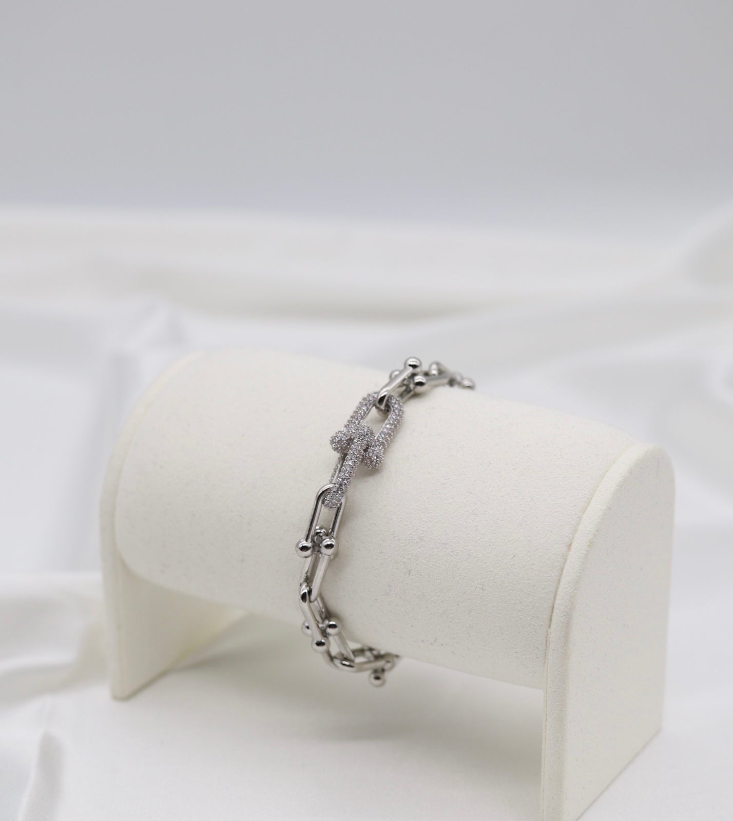 Silver Pavé Link Chain Bracelet