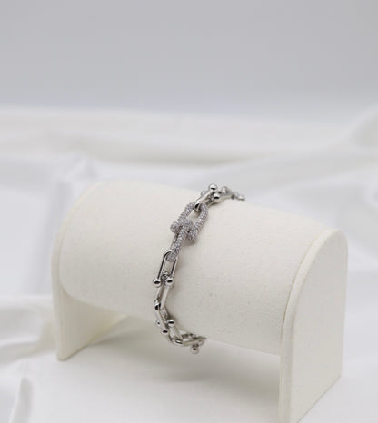 Silver Pavé Link Chain Bracelet