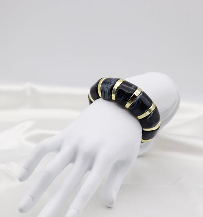 Charcoal Marble Stretch Bracelet with Polished Gold Accents
