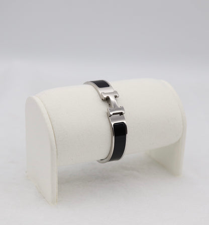 Medium Classic Silver & Black Enamel Bracelet
