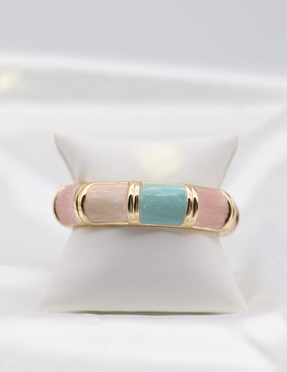Gold Pastel Multi-Color Enamel Hinged Bangle Bracelet