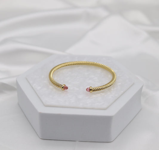 Pink 4mm Cuff Gold Cable Bracelet