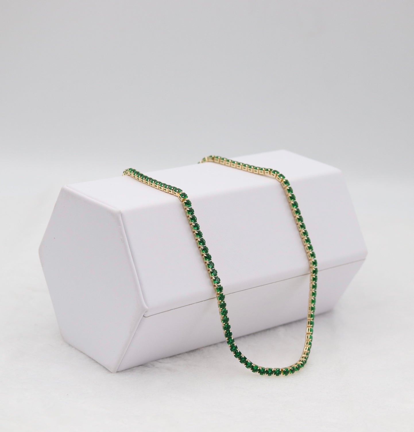 Emerald Green Tennis Necklace – Gold Tone Sparkle Chain