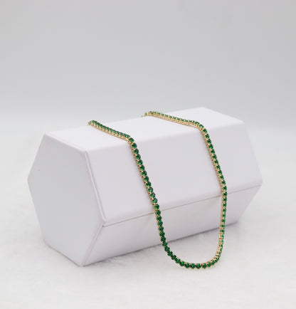 Emerald Green Tennis Necklace – Gold Tone Sparkle Chain
