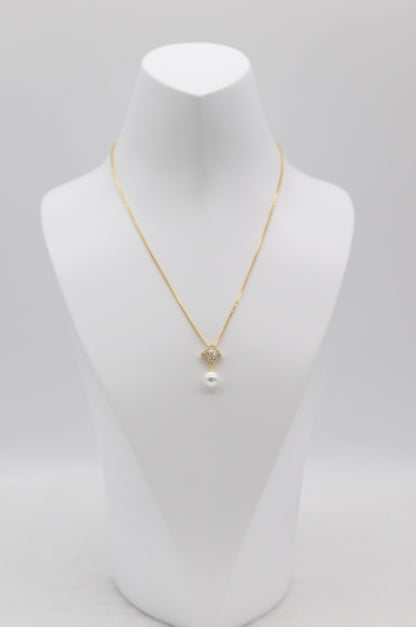 Gold Pearl Drop Necklace – Diamond Accent Square Pendant