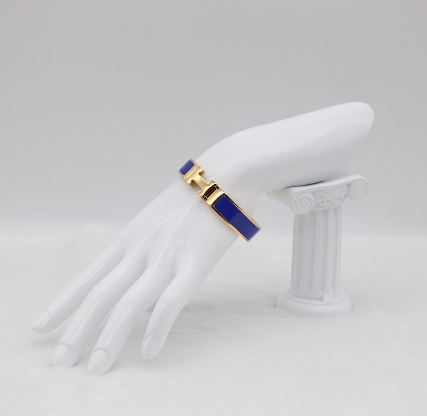 Royal Blue Enamel “H” Bracelet – Gold Tone