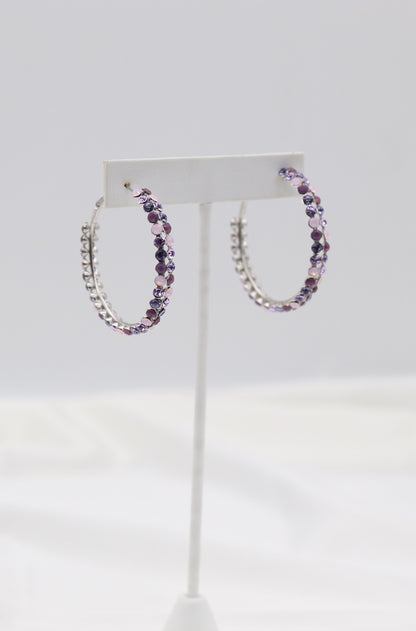 Purple Multi-Color Crystal Hoop Earrings