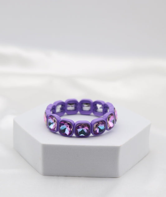 Purple Iridescent Crystal Stretch Statement Bracelet