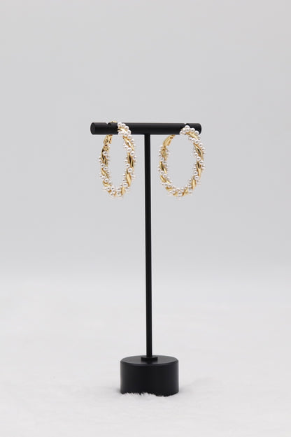 Gold Twisted Pearl Hoop Earrings