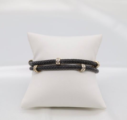 Black Mesh-Chain Bracelet with Round CZ Stations