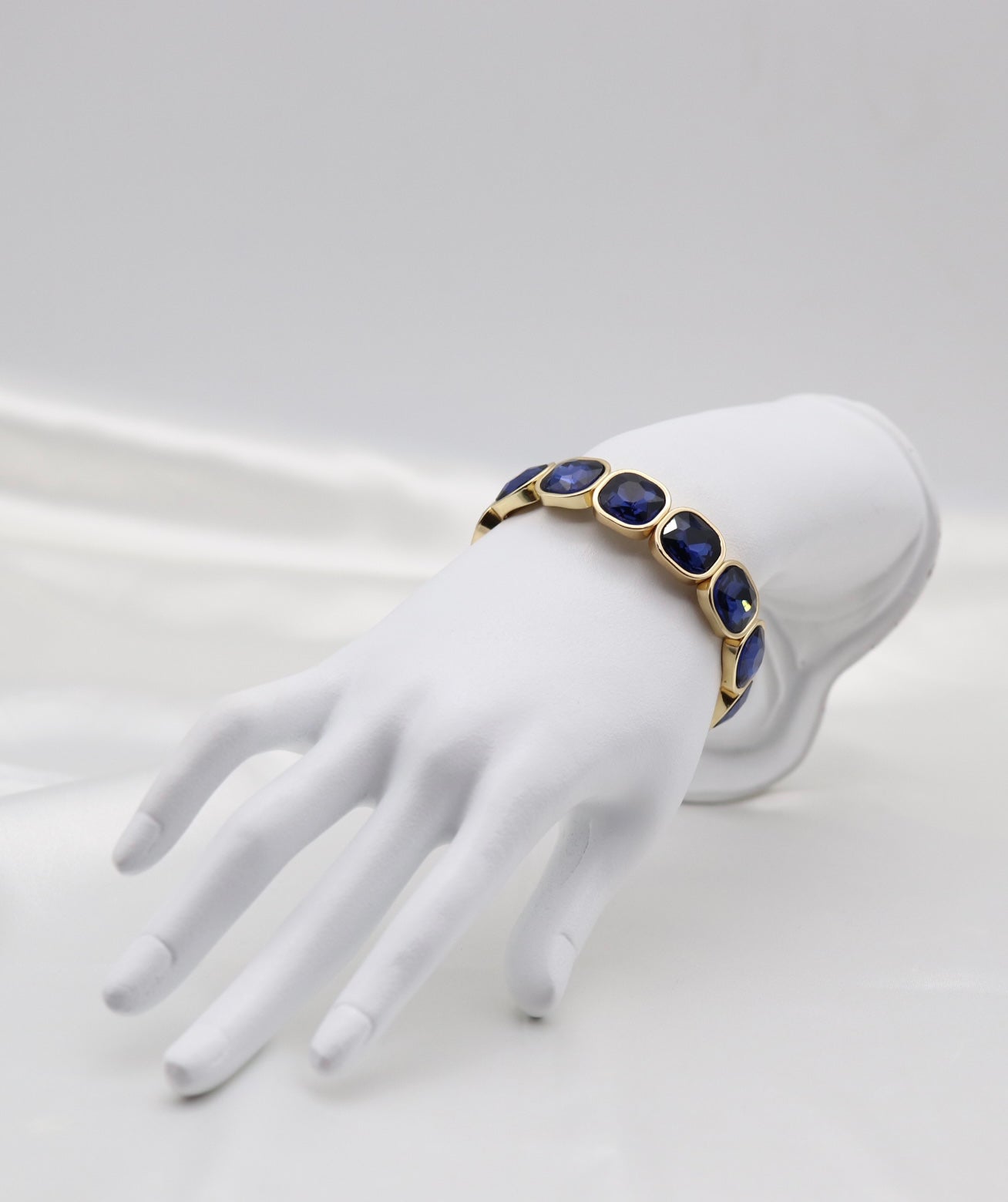Sapphire Blue Crystal & Gold Stretch Bracelet