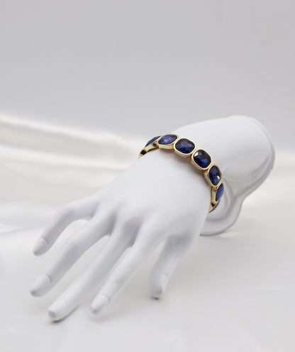 Sapphire Blue Crystal & Gold Stretch Bracelet