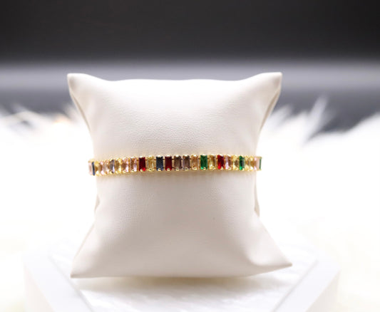 Rainbow Colored Baguette Tennis Bracelet