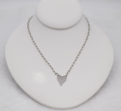 Silver Heart Necklace – Pave Crystal Heart Pendant