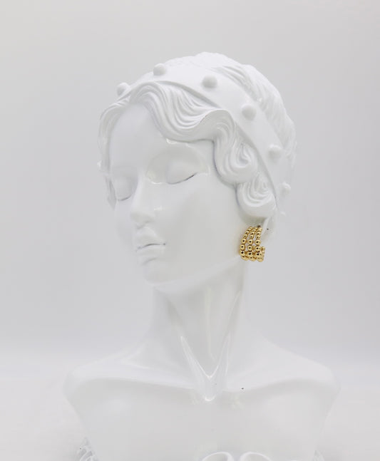Triple Row Gold Beaded Hoop Earrings