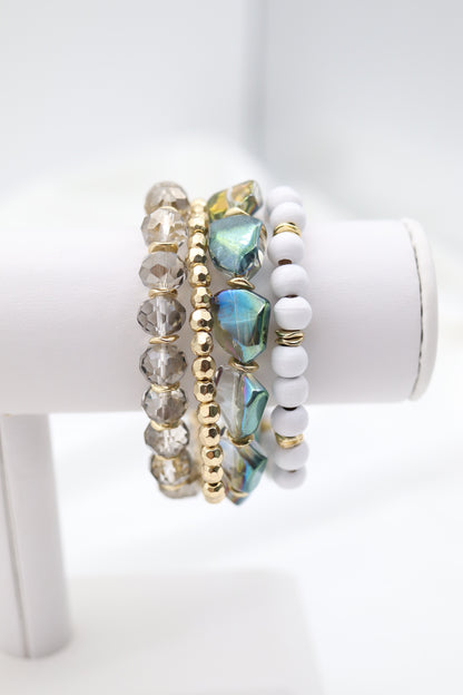 Gold White Peacock Glass Bead Bracelet