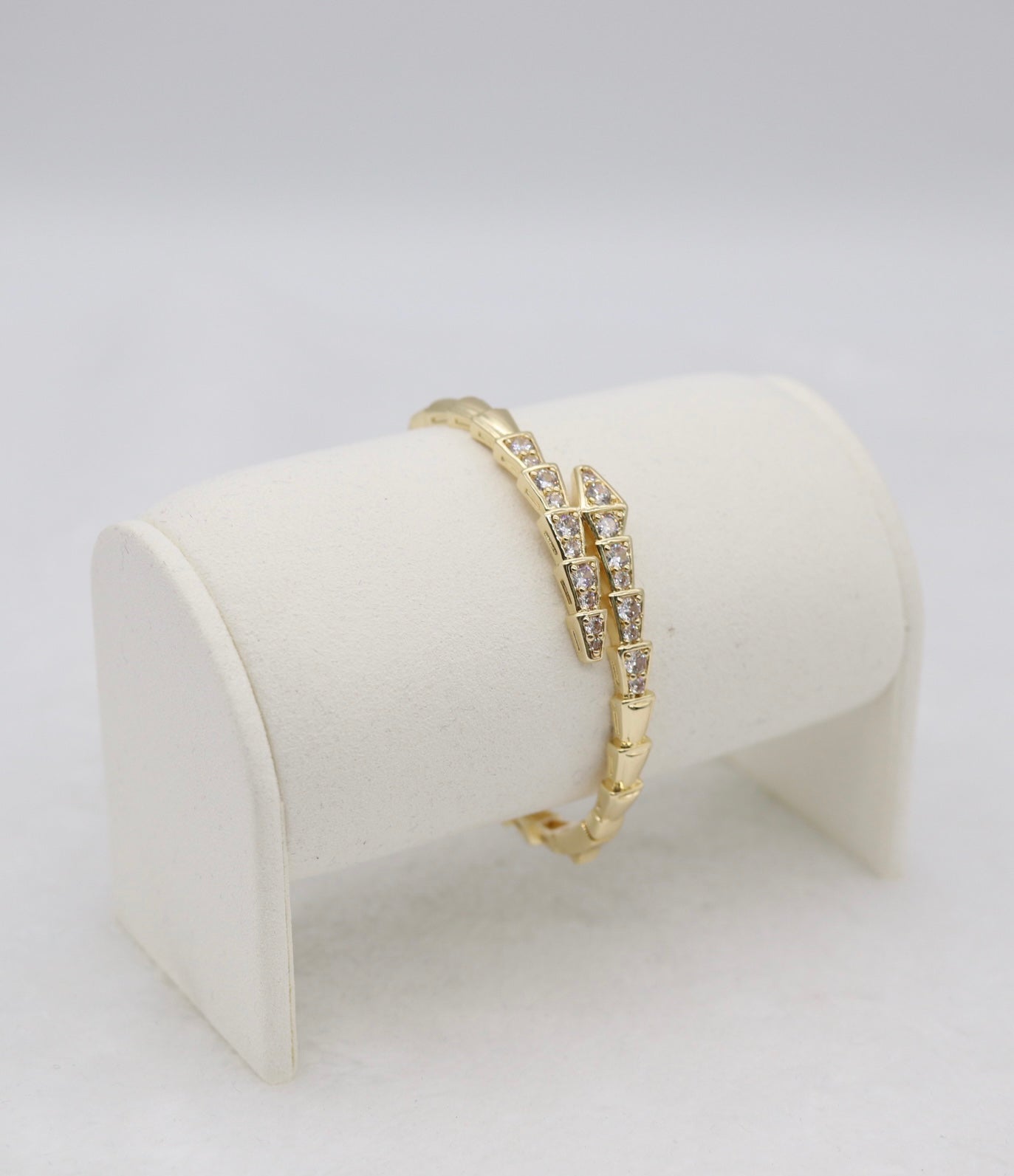 Gold-Tone Geometric Wrap Bangle with CZ Accents
