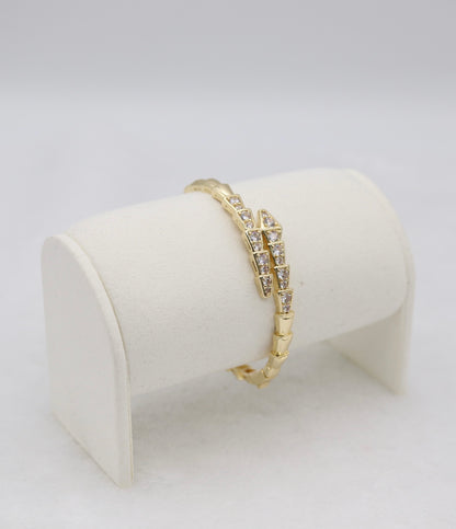 Gold-Tone Geometric Wrap Bangle with CZ Accents