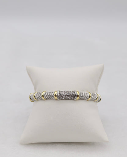 Two-Tone Pave Hinged Bangle Bracelet