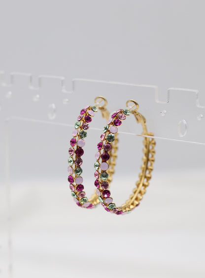 Fuchsia Multi-Color Jewel Hoop Earrings